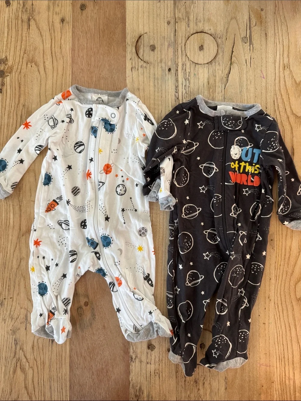 Gerber Baby Space Print Footed One-Pieces in White & Black